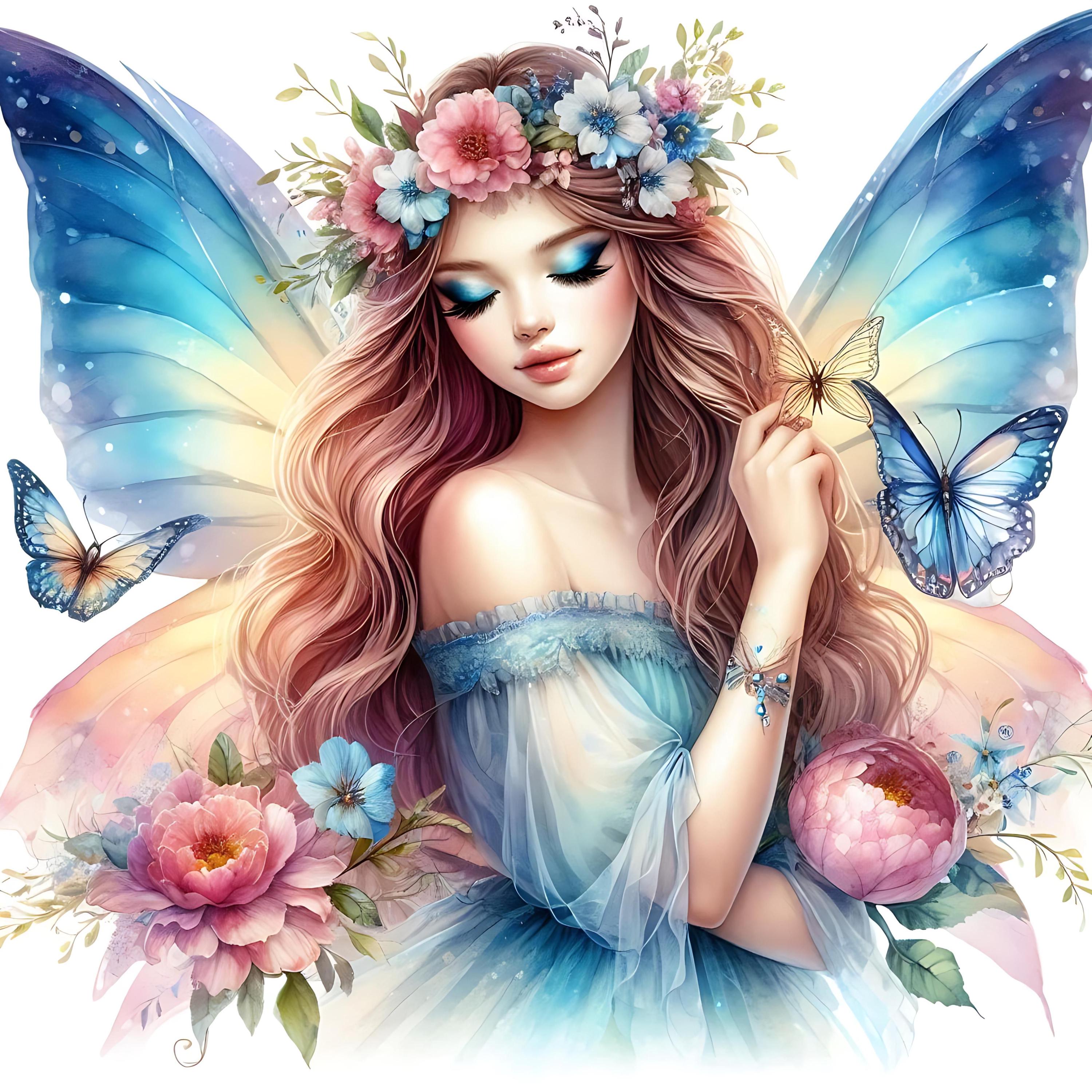 12 JPG Butterfly Fairy Clipart Bundle Watercolor Magical Fantasy Floral ...