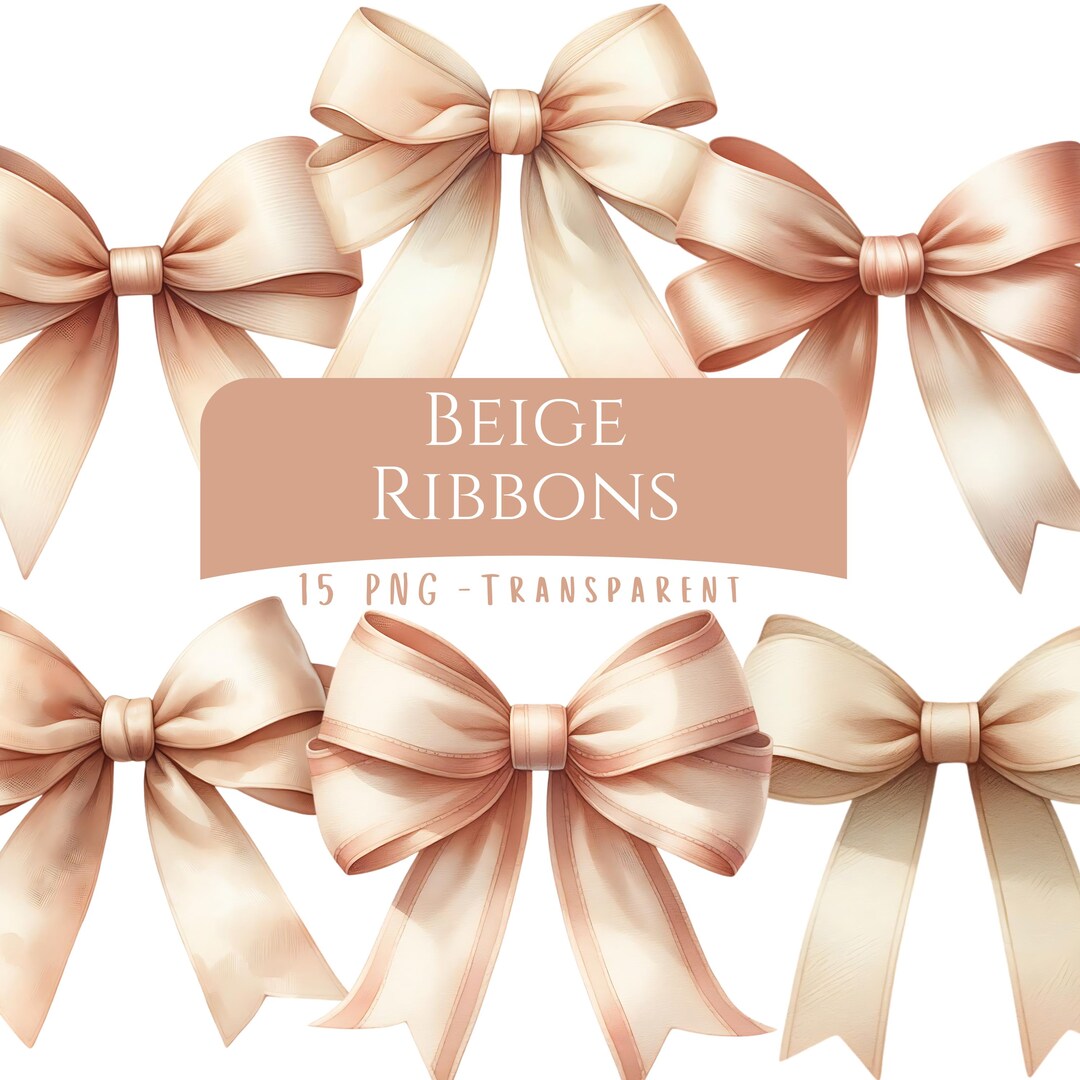 Beige Ribbons Clipart Bundle 15 PNG Digital Download Printable Natural ...
