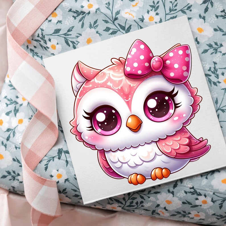 Rosa Eule Clipart Bundle 15 PNG Hochwertige Cartoon Eule Ilustrationen Süße Pastell Eule Digitale Kunst Download Printables Digitales Basteln Pngs Bild 8