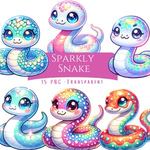 Sparkly Snake Clipart Bundle 15 PNG Cute Sparkle Snake Images Reptile Clip Art Digital Craft Project Junkjournal Scrapbook Commercial Use