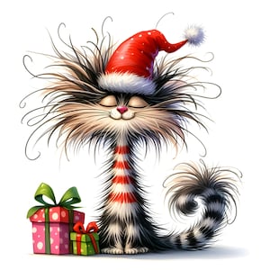 15 JPG Quirky Christmas Cats Clipart Bundle Watercolor High Quality Watercolor Funny Christmas Designs Printable  Kittens Christmas Cards