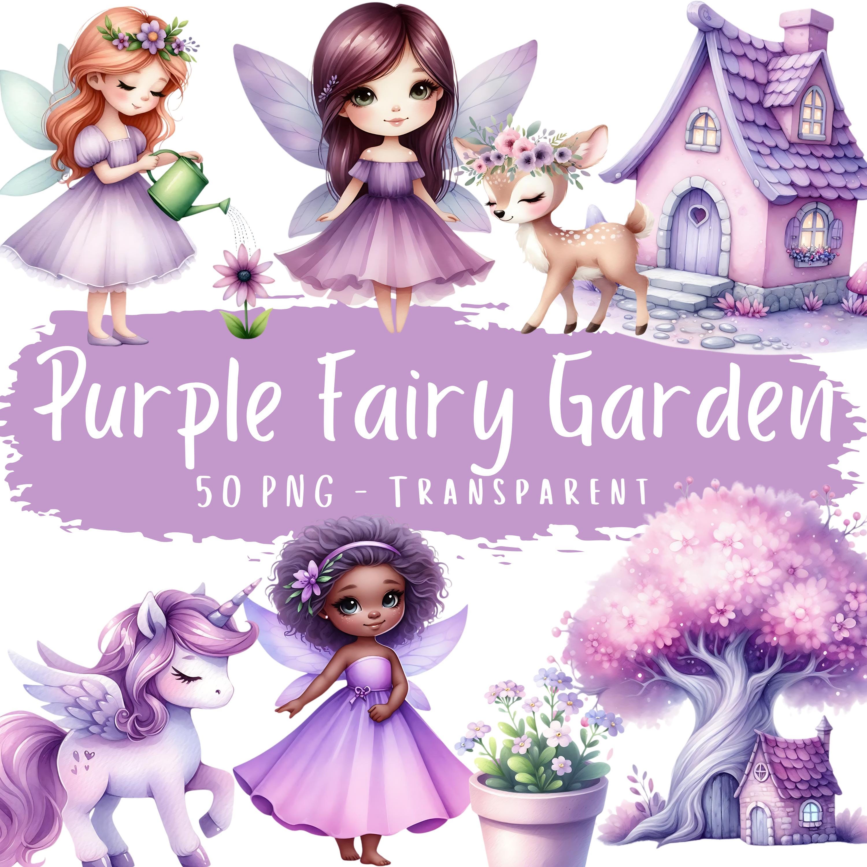 Purple Fairy Garden Clipart Bundle 50 PNG Watercolor Fairy Fantasy ...