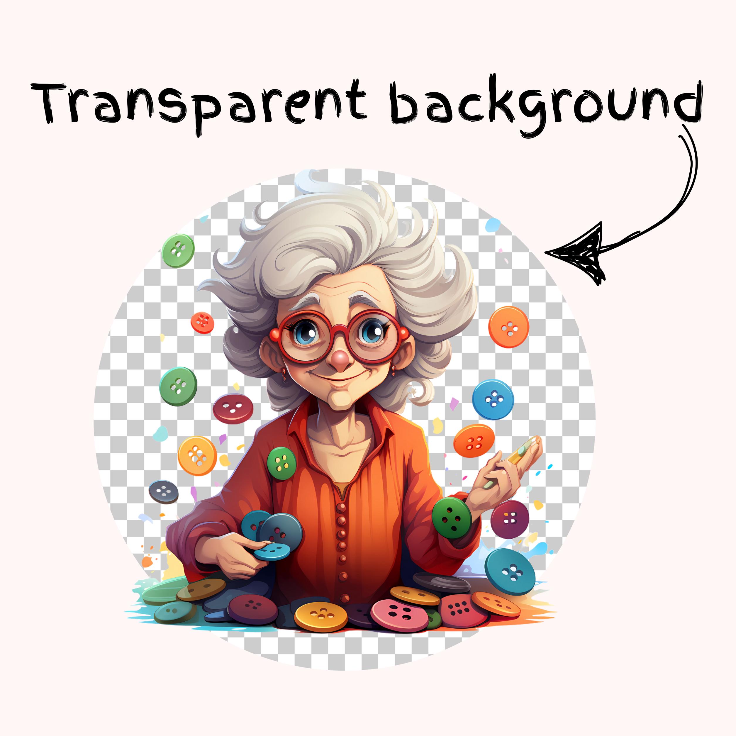 Grandma With Buttons Bundle 10 PNG Files Grandmother Clipart Colorfull ...