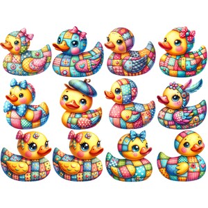 Patchwork Rubber Ducky Clipart Bundle 12 PNG High Quality Watercolor Quilted Rubber Jeep Ducks Digital Download Printable Art Files image 6