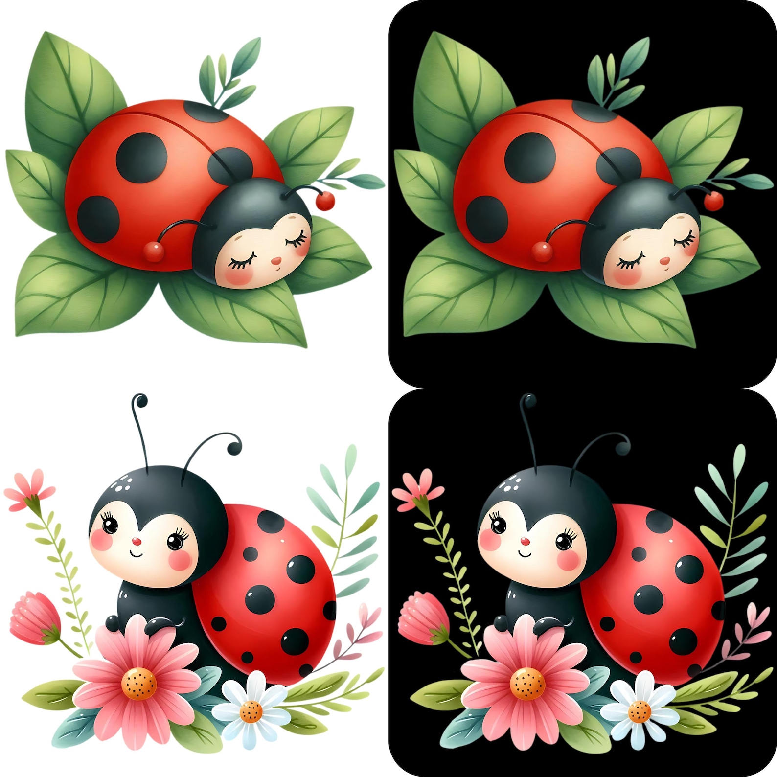 Cute Ladybug Clipart Bundle 15 PNG Watercolor Cute Nursery Ladybug ...