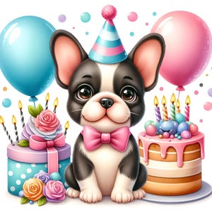 15 JPG Birthday Frenchie Clipart Bundle Cute Watercolor Birthday Party French Bulldog Digital Download Printable Card Making for Dog Lovers