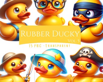 Paquete de 15 imágenes prediseñadas de patitos de goma, PNG de alta calidad, dibujos animados de patos Jeep, lindos archivos digitales de patos, álbumes de recortes, diarios basura, manualidades digitales, PNG