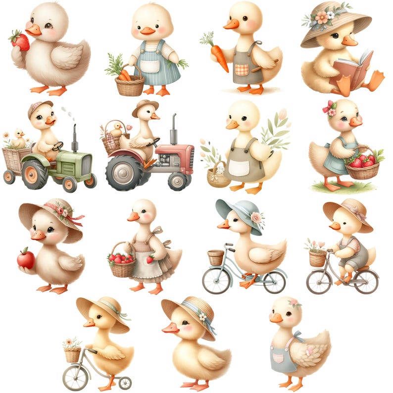 Summer Goose Clipart Bundle 15 PNG High Quality Watercolor Cute Baby ...