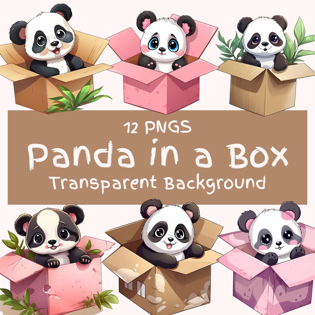 Panda in a Box Clipart Bundle 12 PNG Files Cute Nursery Panda Decor ...