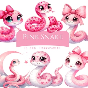 Pink Snake Clipart Bundle 15 PNG High Quality Cute Watercolor Snake Digital Download Printable Pastel Reptile  Baby Shower Snake Lover Art