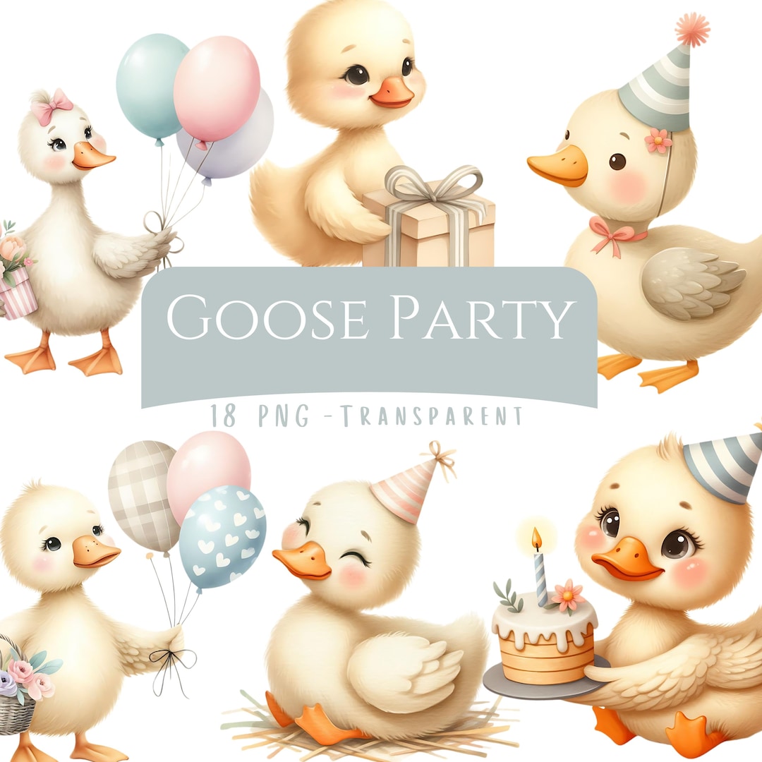 Goose Party Clipart Bundle 18 PNG High Quality Watercolor Cute Baby ...