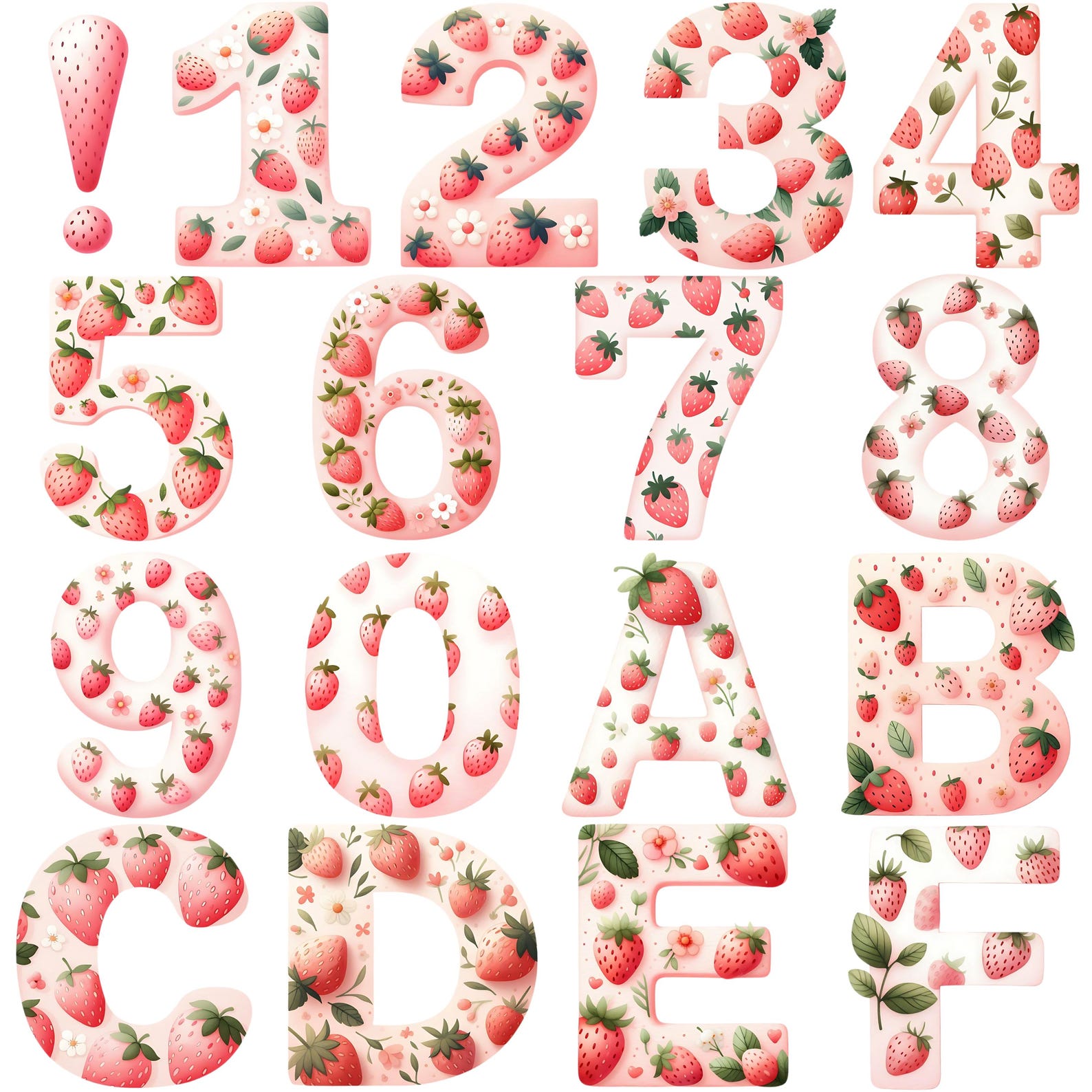 Strawberry Alphabet Clipart Bundle 37 PNG Watercolor Berry First ...