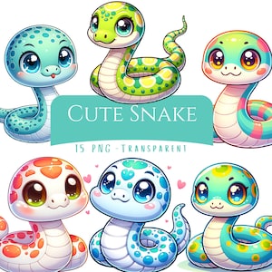 Cute Snake Clipart Bundle 15 High Quality PNG Files Cute Reptile Clip Art Pack Adorable Snake Digital Download Printable Images Scrapbook