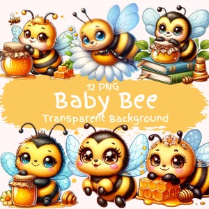 Baby Bee Clipart Bundle 12 PNG High Quality Watercolor Honey Bumble Bee Digital Download Files Cute Bee Art Honeycomb Scrapbooking Graphics