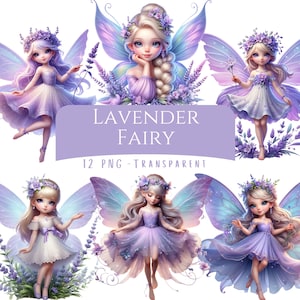 Lavender Fairy Clipart Bundle 12 PNG High Quality Cute Fairy Digital Download Printable Fantasy Girl Lavender Fairy Girl Printable Designs