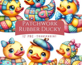 Patchwork Rubber Ducky Clipart Bundle 12 PNG High Quality  Watercolor Quilted Rubber Jeep Ducks Digital Download Printable Art Files