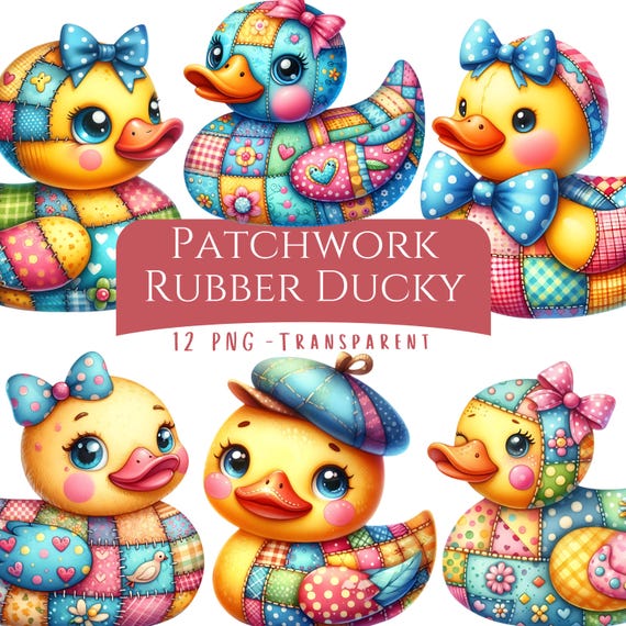 Patchwork Rubber Ducky Clipart Bundle 12 PNG High Quality  Watercolor Quilted Rubber Jeep Ducks Digital Download Printable Art Files