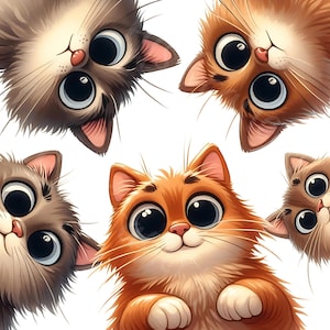 Lot de 15 cliparts originaux JPG chats drôles aquarelle en téléchargement numérique pensionnaire de chat mignon Pages imprimables travaux manuels en papier Scrapbook JPG