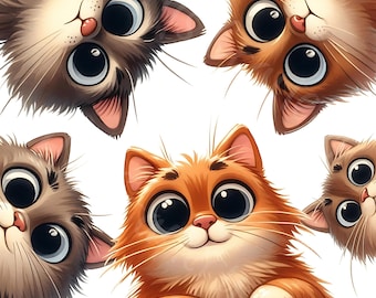 15 JPG Quirky Peeking Cats Clipart Bundle Watercolor Funny Cat Digital Download Cute Cat Boarder Printable Pages Paper Crafts Scrapbook JPGs