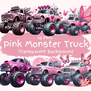 Pink Monster Truck Clipart Bundle 18 PNG High Quality Cartoon Monster Truck Graphics Cute Fairyland Monster Jam Digital Printable Art PNGs