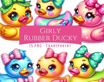 Girly Rubber Ducky Clipart Bundle 15 PNG High Quality Cartoon Cute Pink Jeep Rubber Ducks Digital Download Printable Stickers Junkjournal