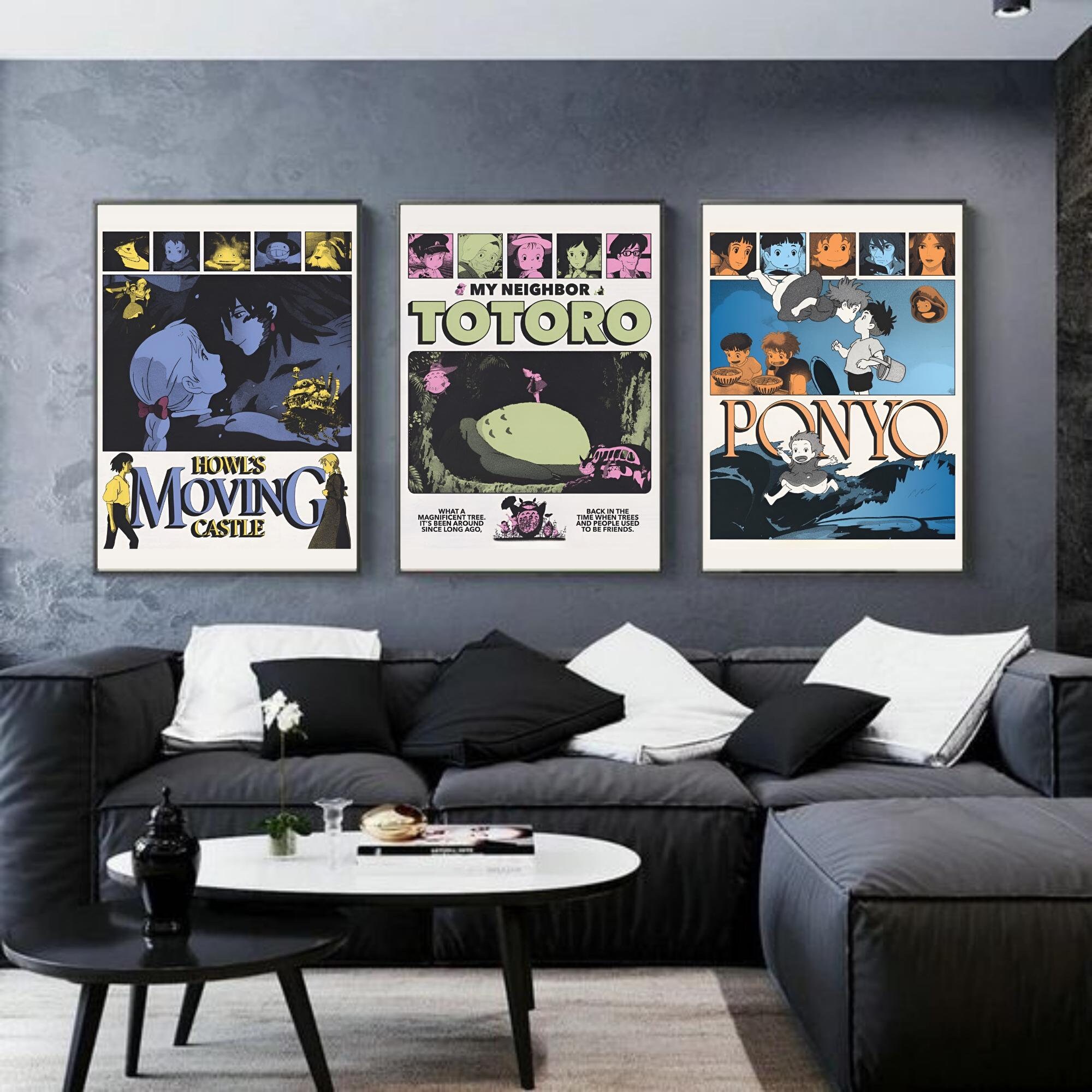 Studio Ghibli Poster Set of 3, Totoro Wall Art, Ponyo Poster, Howl's
