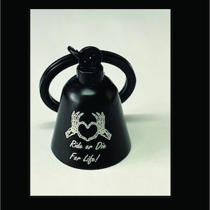 gremlin bell, biker bell, evil spirits bell, custom engraved bell, kissing skulls