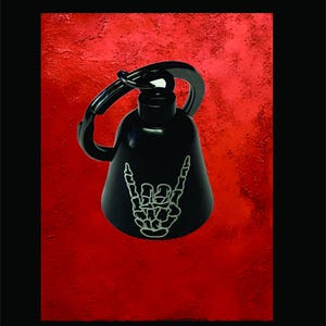 biker bell, gremlin bell, evil spirits bell, motorcycle parts, goodluck bell, goodluck charm, gift, keychain, custom engraving, Rock on bell