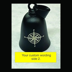gremlin bell biker bell, custom engraved biker gift, compass with your choice of wording