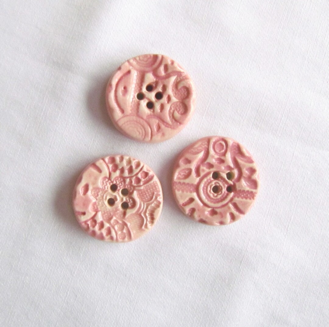 Round Pink Textured Pottery Button Set - Etsy