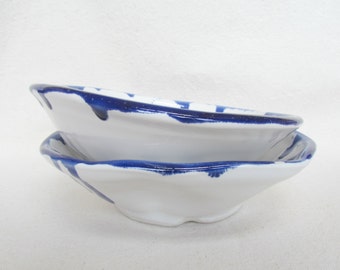 Blue and White Salad Soup Cereal Bowl Pottery Set