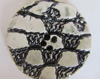 Large Round Black and White Textured Pottery Button Handmade Pottery