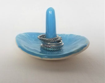 Turquise Blue Embossed Ceramic Ring Holder