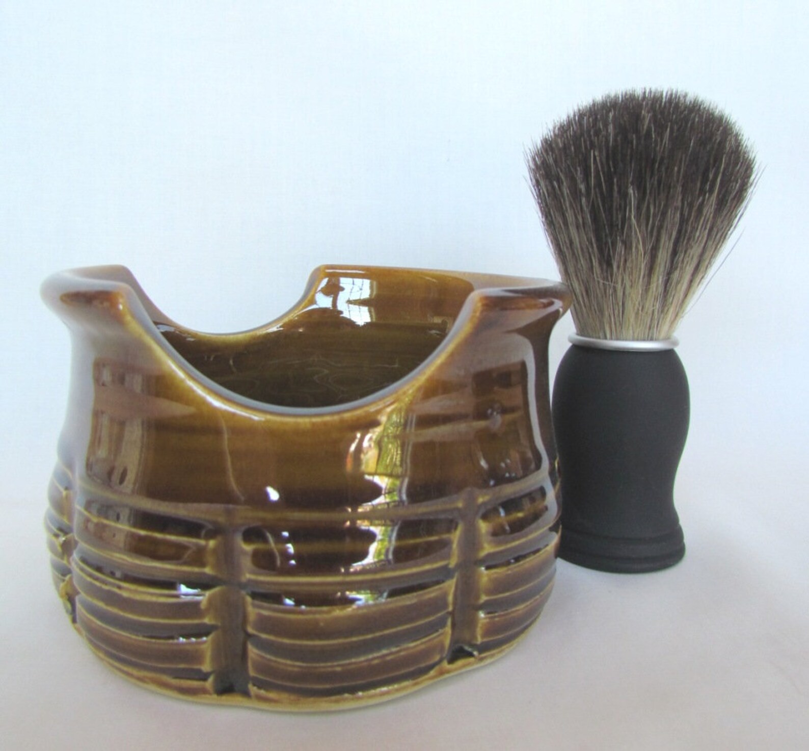 Shaving Mug Soap and Brush Set Amber Brown Etsy