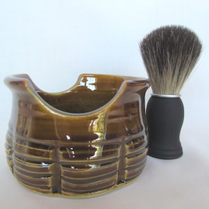 Shaving Mug, Soap, and Brush Set Amber Brown