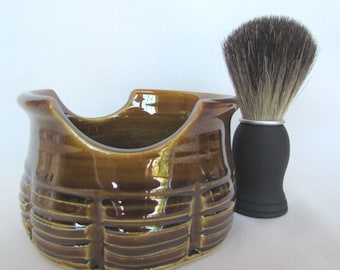 Shaving Mug, Soap, and Brush Set Amber Brown