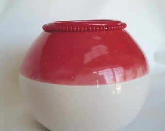 Vase Red and White Beaded Pottery by Centered ClayWorks
