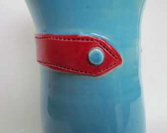Turquoise and Red Dress Pottery Vase Reed Diffuser Pencil Holder