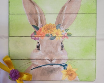 Bunny with Daffodil, Easter Bunny Shelf Sitter, Spring Bunny Decor, Handmade Easter Decor, Spring Shelf Decor, Easter Gift for Her,