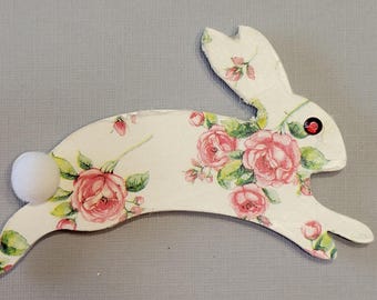 Shabby Chic Bunny Magnet, Rose Bunny Refrigerator Magnet,  Running Bunny Decor, Handmade Easter Magnet, Spring Farmhouse Kitchen, Decor