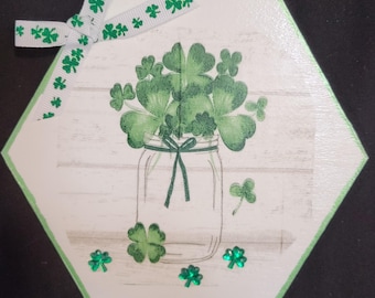 Irish Shamrocks in a Jar, St. Patrick's Day  Decor/Gift, Embellished
