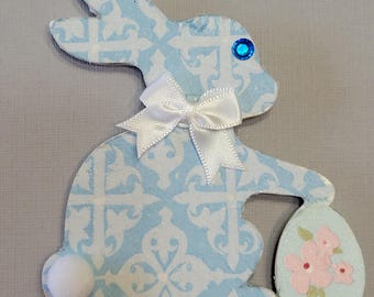 Blue Bunny Easter Magnet, Floral Egg Bunny Magnet, Handmade Spring Refrigerator Magnet,  Farmhouse Easter Decor,  Shabby Chic Bunny Gift