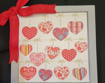 Valentine Hearts on a Clothesline 3D Wall Art Piece,  Embellished,  Valentine Decor