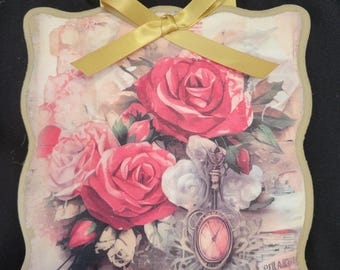 Romantic Victorian Valentines Wall Art of Pink Roses and Sheet Music, Valentines Decor