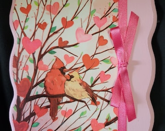 Loving Cardinals in a Valentines Tree, Valentine Decor