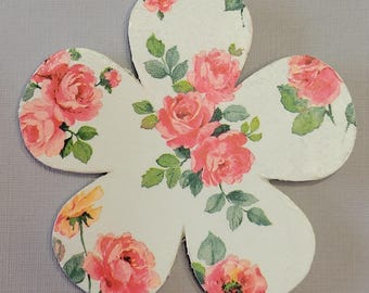 Blue Shabby Chic Flower Magnet, Pink Rose Refrigerator Magnet, Handmade Floral Fridge Magnet, Spring Summer Kitchen Decor, Farmhouse Gift