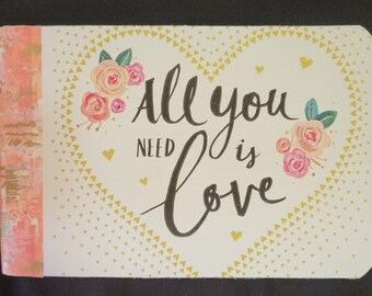 Half Composition Notebook, Decorated for Valentines Day or Wedding,  Wide-Ruled, "All You Need is Love"