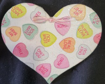 Valentine Conversation Hearts Refrigerator Magnet, Shimmering, Kitchen Decor,  Office Decor