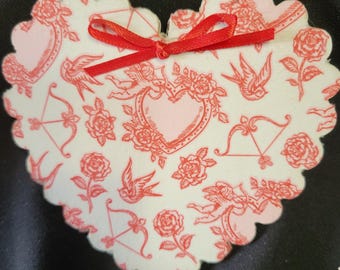Valentine Toile on Scalloped Heart Refrigerator Magnet,  Kitchen Decor,  Office Decor