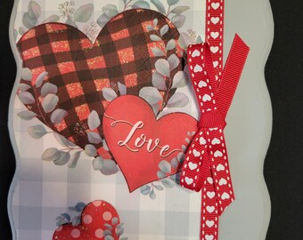 Valentine Hearts on Gray Buffalo Plaid, Valentine Decor